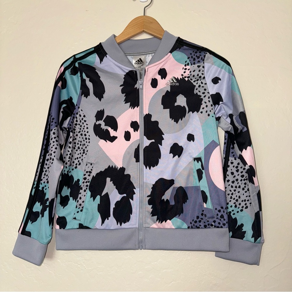 Adidas girls animal print track jacket full zip logo size xl / 16